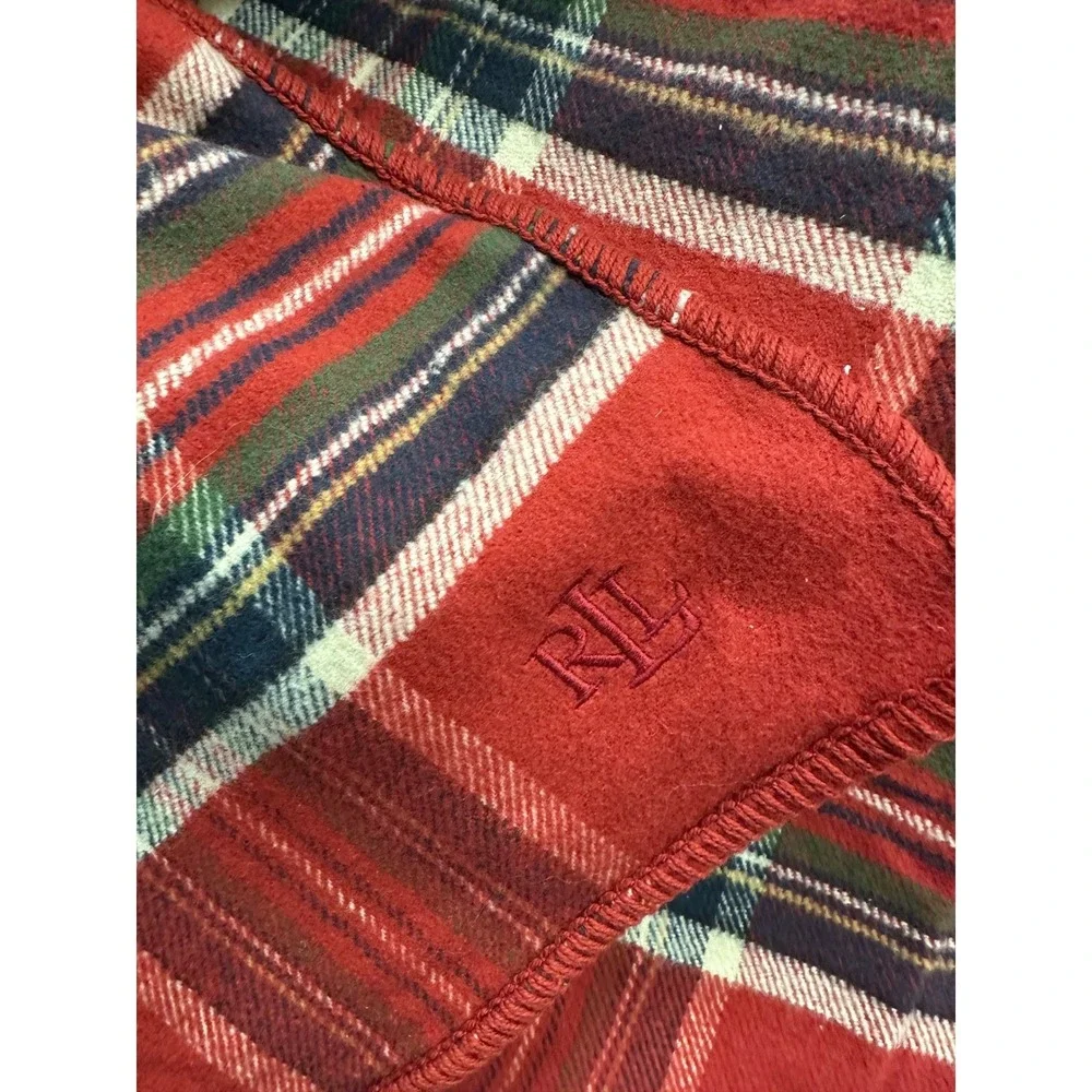 Lauren Ralph Lauren Holiday Plaid Cotton Fleece‎ Throw Blanket Red 57 x 70